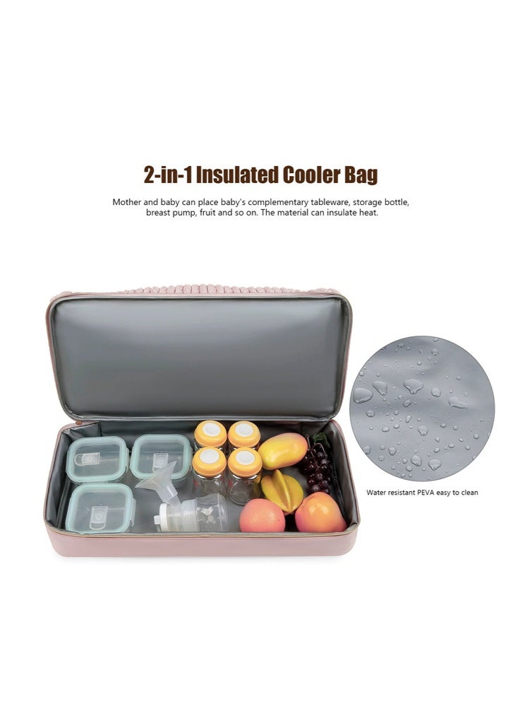 Quilted Diaper Bag for Mom, Large Capacity 2-in-1 Insulated Mommy Bag with Accessories Pouch, Waterproof Travel Tote Shoulder Crossbody Bag for Baby Care, Stylish Diaper Bag for Women(Pink) - Image 5