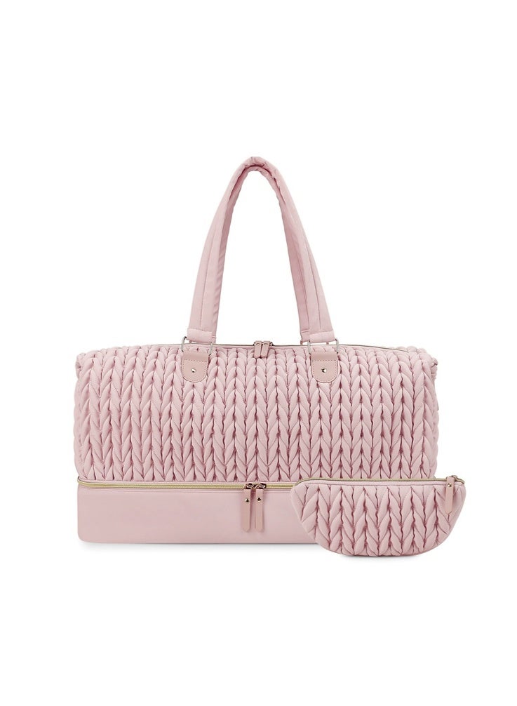 Quilted Diaper Bag for Mom, Large Capacity 2-in-1 Insulated Mommy Bag with Accessories Pouch, Waterproof Travel Tote Shoulder Crossbody Bag for Baby Care, Stylish Diaper Bag for Women(Pink) - Image 1