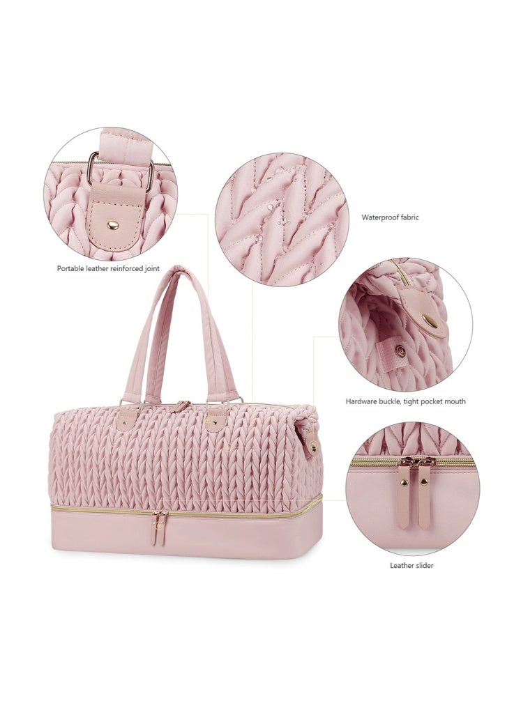 Quilted Diaper Bag for Mom, Large Capacity 2-in-1 Insulated Mommy Bag with Accessories Pouch, Waterproof Travel Tote Shoulder Crossbody Bag for Baby Care, Stylish Diaper Bag for Women(Pink) - Image 2