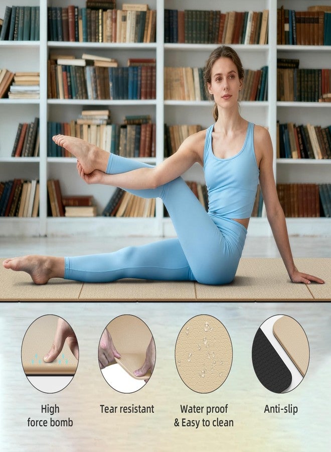 WUWAN Foldable Yoga Mat Thick 10mm-WUWAN Extra Large Exercise mat, TPE Material, Non-Slip Fitness Folding Mats Easy to Carry For Home Workout Travel Pilates(74.8" x40",2/5") (Beige) - Image 2