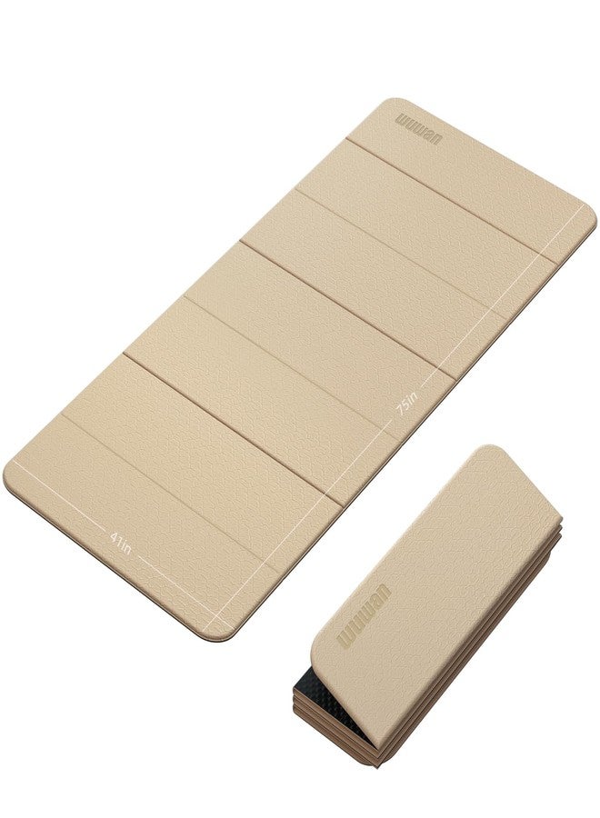 WUWAN Foldable Yoga Mat Thick 10mm-WUWAN Extra Large Exercise mat, TPE Material, Non-Slip Fitness Folding Mats Easy to Carry For Home Workout Travel Pilates(74.8" x40",2/5") (Beige) - Image 1