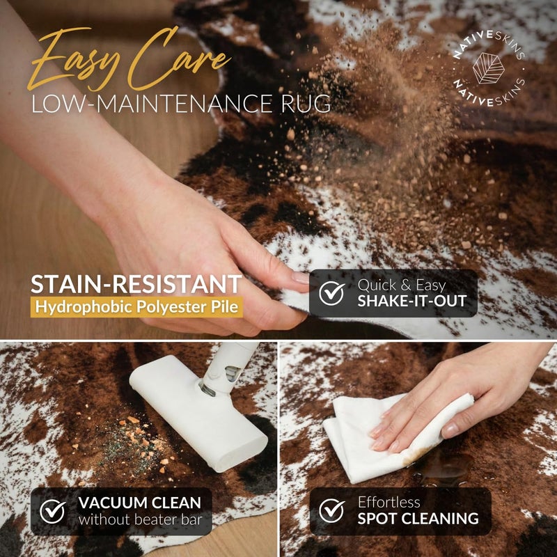 NativeSkins Faux Cowhide Rug 6'3" x 8'2" â€“ Brown Cow Print Area Rug for Living Room & Bedroom â€“ Non-Shedding, Flat-Lay, Pet-Friendly â€“ Faux Suede Grip Backing â€“ Vegan Western Farmhouse Decor - Image 5