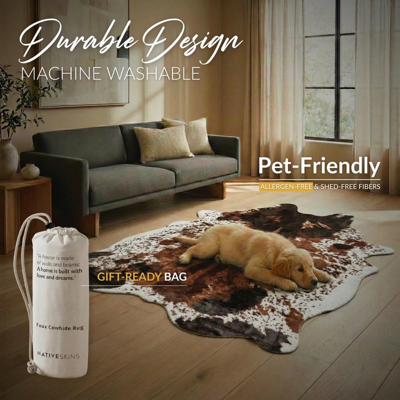 NativeSkins Faux Cowhide Rug 6'3" x 8'2" â€“ Brown Cow Print Area Rug for Living Room & Bedroom â€“ Non-Shedding, Flat-Lay, Pet-Friendly â€“ Faux Suede Grip Backing â€“ Vegan Western Farmhouse Decor - Image 3