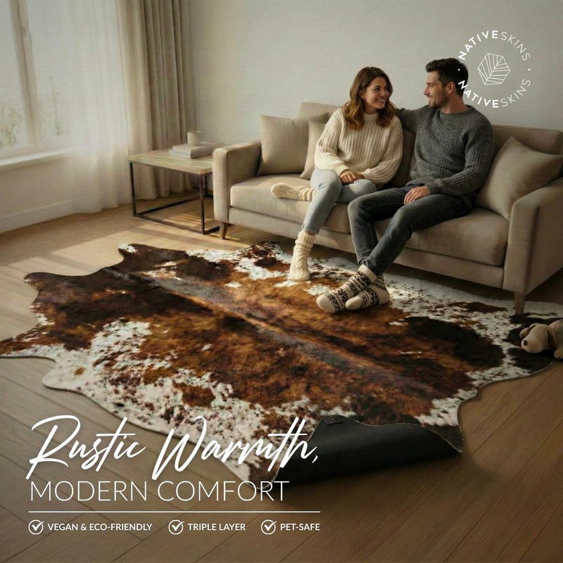 NativeSkins Faux Cowhide Rug 6'3" x 8'2" â€“ Brown Cow Print Area Rug for Living Room & Bedroom â€“ Non-Shedding, Flat-Lay, Pet-Friendly â€“ Faux Suede Grip Backing â€“ Vegan Western Farmhouse Decor - Image 2