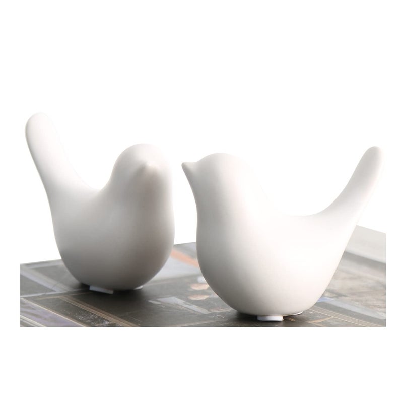 Insiswiner Home Ceramic Decor White Birds Figurine Garden Cottage Decorative 2Pcs (Large) - Image 1
