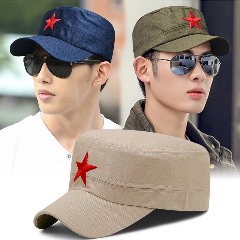 قبعة مسطحة مزينة بنجمة خماسية للرجال والنساء، قبعة شمسية بسيطة من الطراز الكوري العسكري - Image 3