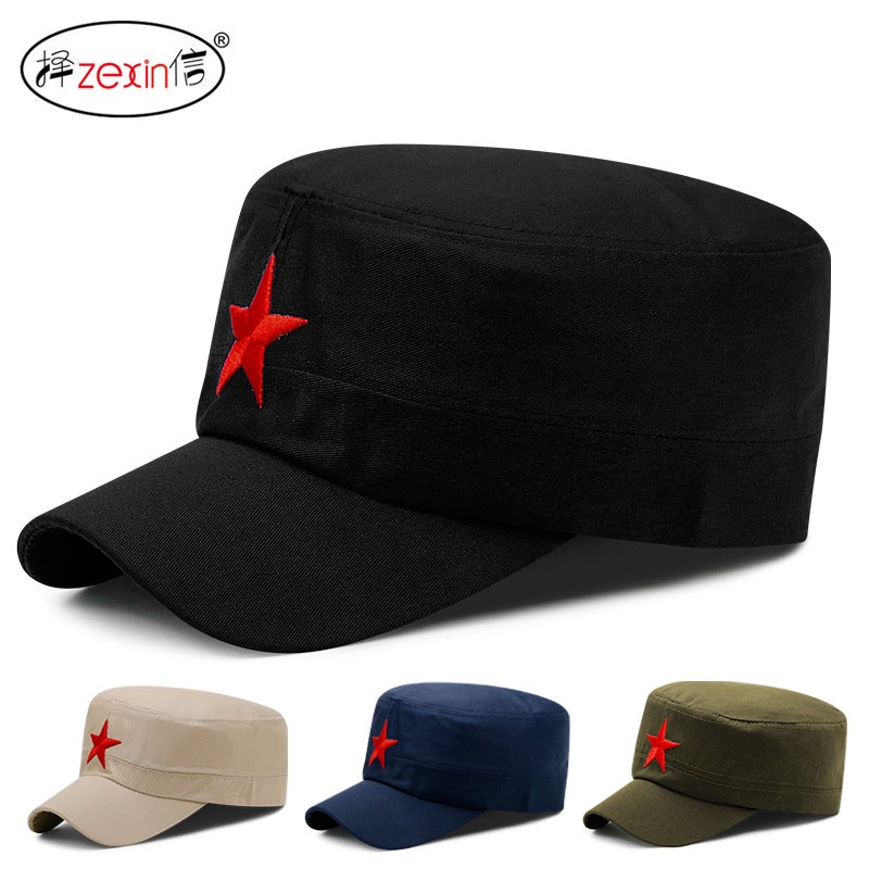 قبعة مسطحة مزينة بنجمة خماسية للرجال والنساء، قبعة شمسية بسيطة من الطراز الكوري العسكري - Image 5