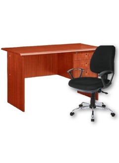 AWF AL WADI FURNITURE Modern Cherrybrown Compressed Wood Desk with Cushioned Back and Seat Design Adjustable Medium back 360 Swivel Desk Chair Black for Home,Office,Study,Living Room,Warehouse,Hospital Use