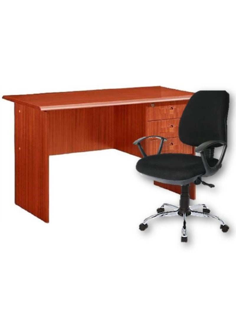 AL WADI FURNITURE - AWF AL WADI FURNITURE Modern Cherrybrown Compressed Wood Desk with Cushioned Back and Seat Design Adjustable Medium back 360 Swivel Desk Chair Black for Home,Office,Study,Living Room,Warehouse,Hospital Use - Image 1