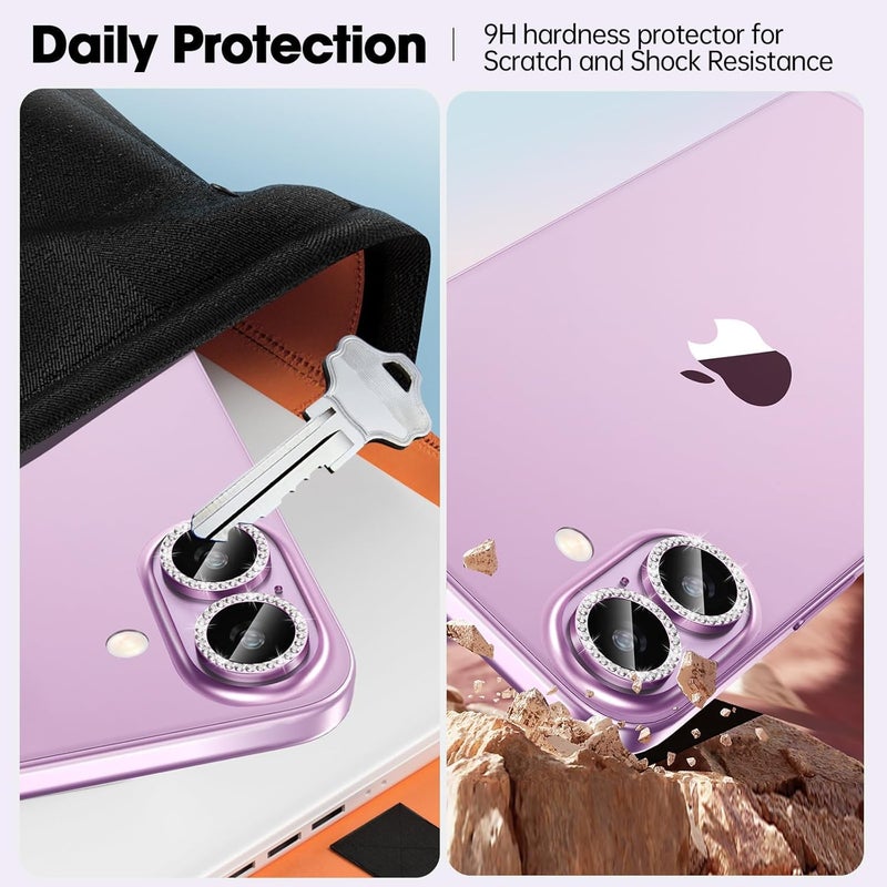 CLITZ for iPhone 16/16 Plus Camera Lens Protector Bling Individual Metal Diamond Ring 9H Hardness Scratchproof Protector, Stylish Phone Accessories, Case Friendly (Pink Diamond) - Image 4