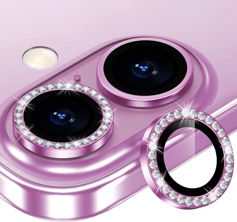 CLITZ for iPhone 16/16 Plus Camera Lens Protector Bling Individual Metal Diamond Ring 9H Hardness Scratchproof Protector, Stylish Phone Accessories, Case Friendly (Pink Diamond) - Image 1