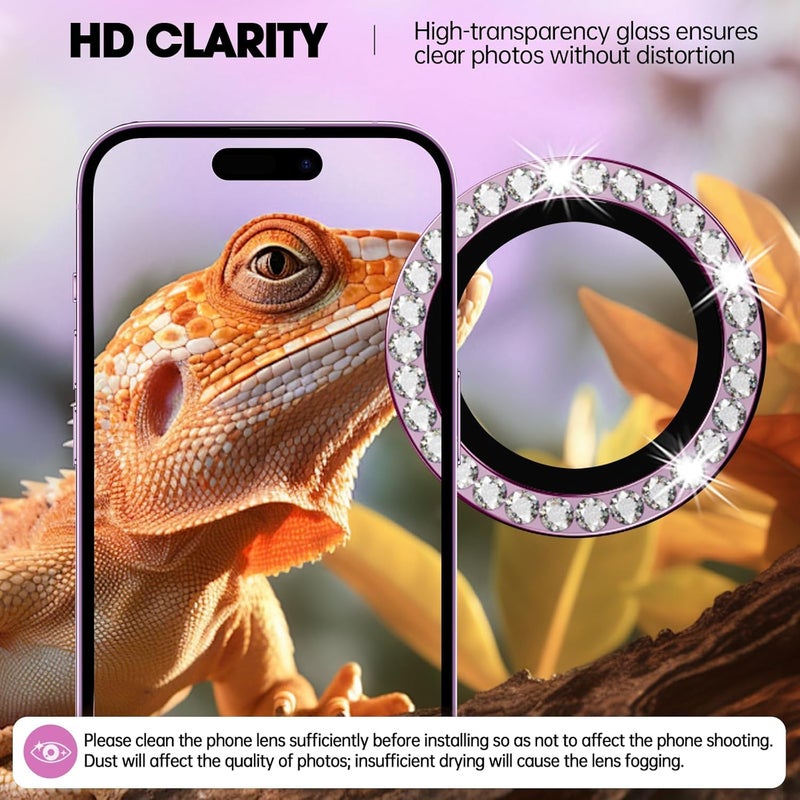 CLITZ for iPhone 16/16 Plus Camera Lens Protector Bling Individual Metal Diamond Ring 9H Hardness Scratchproof Protector, Stylish Phone Accessories, Case Friendly (Pink Diamond) - Image 2