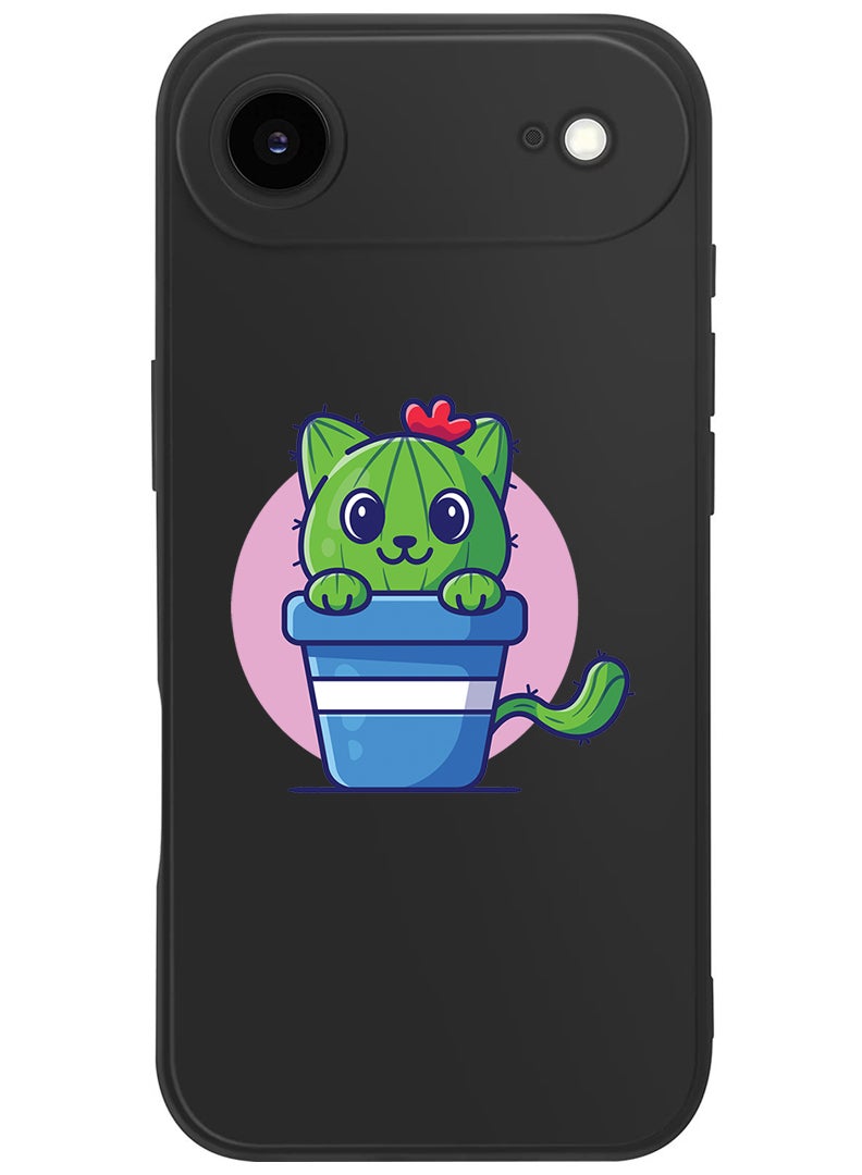 Theodor Protective Slim Fit Case Liquid Silicone Cover with Full Body Protection Anti-Scratch Shockproof Case For Apple iPhone 17 Air (Black) Cute Cat Cactus - Image 1