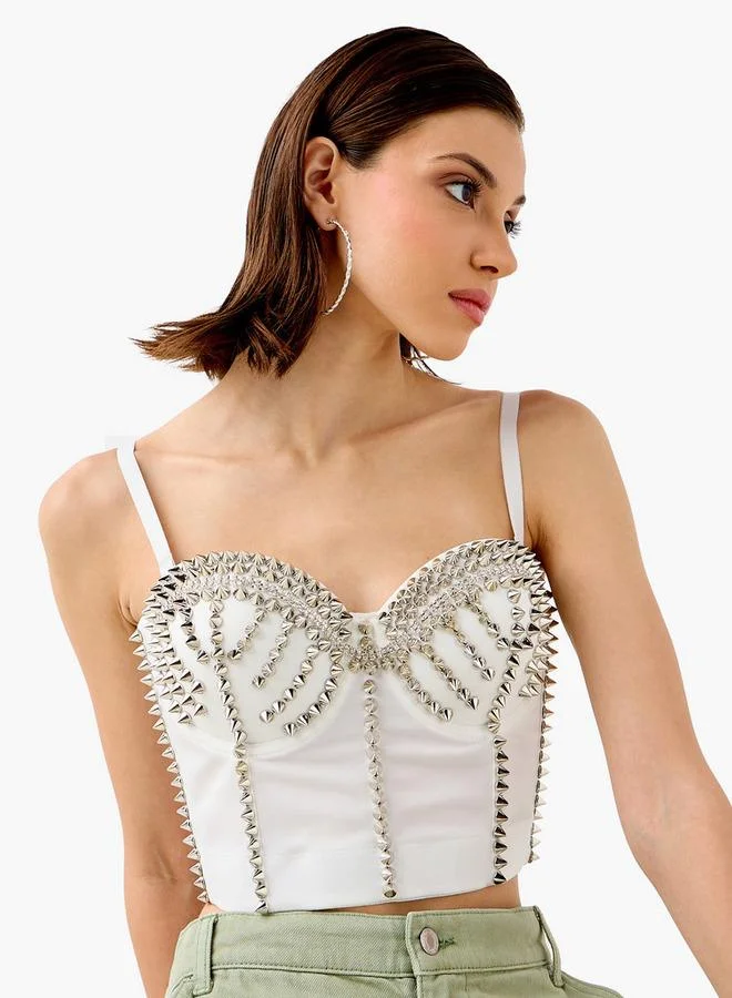 2Xtremz Stud Embellished Strappy Crop Top