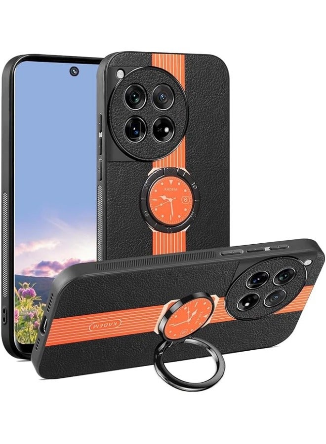 general Case Compatible with Oneplus 12 5G Case Leather Silicone Magnetic with Stand Ring for Women Men Slim Cover Shockproof Luxury Black Skin Case - Image 1
