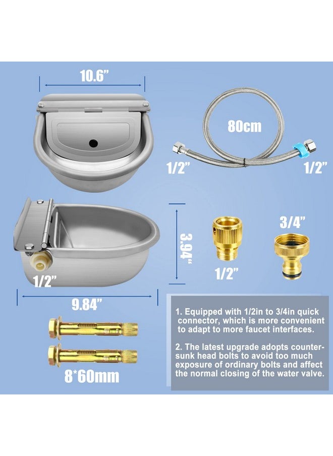 Ademon - Automatic Animal Drinking Water Bowl With Float Valve, 304 Stainless Steel Kit Includes Bowl, Pipe, 2 Valves, Quick Connector Adapter And Countersunk Bolts. (AutoFilling) - Image 1