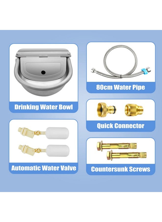 Ademon - Automatic Animal Drinking Water Bowl With Float Valve, 304 Stainless Steel Kit Includes Bowl, Pipe, 2 Valves, Quick Connector Adapter And Countersunk Bolts. (AutoFilling) - Image 1