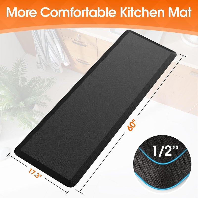 TranquilRelax Kitchen Mat for Floor, Anti-Fatigue Rug, 17.3''x60'', Black | Thick Floor Comfort Anti-Fatigue Mat, Non-Slip, Water Resistant, Stain Resistant, Easy Clean, for Kitchen, Sink, Office,Home - Image 2