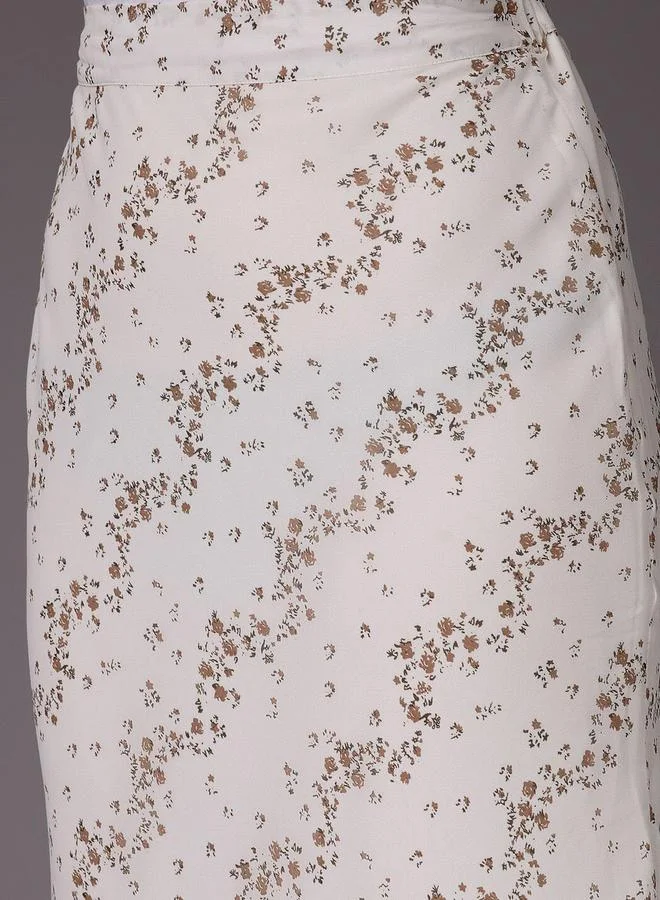 Freehand  White Fitted Ditsy Printed Midi Skirt for Women | Best Price UAE