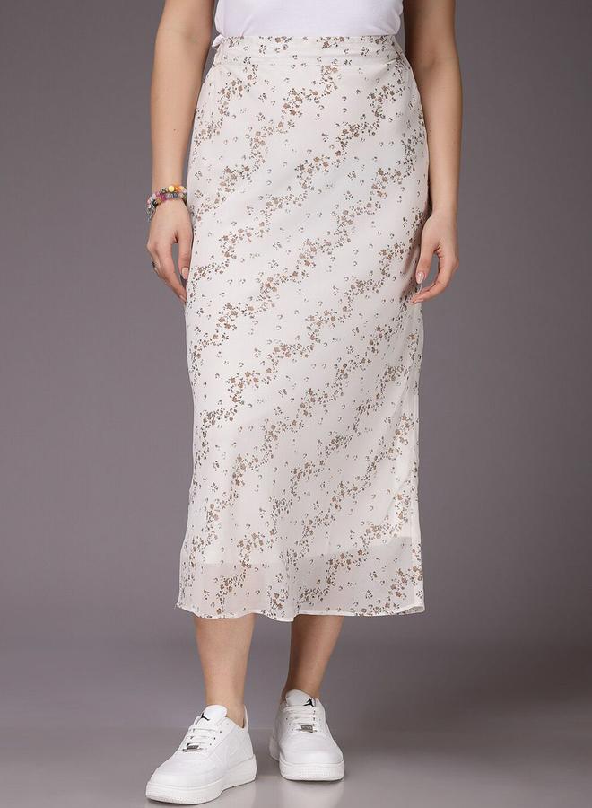 مرفوعة تنورة ميدي بيضاء ضيقة مطبعة بنقشة صغيرة - Image 1