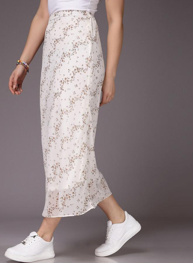 مرفوعة تنورة ميدي بيضاء ضيقة مطبعة بنقشة صغيرة - Image 3