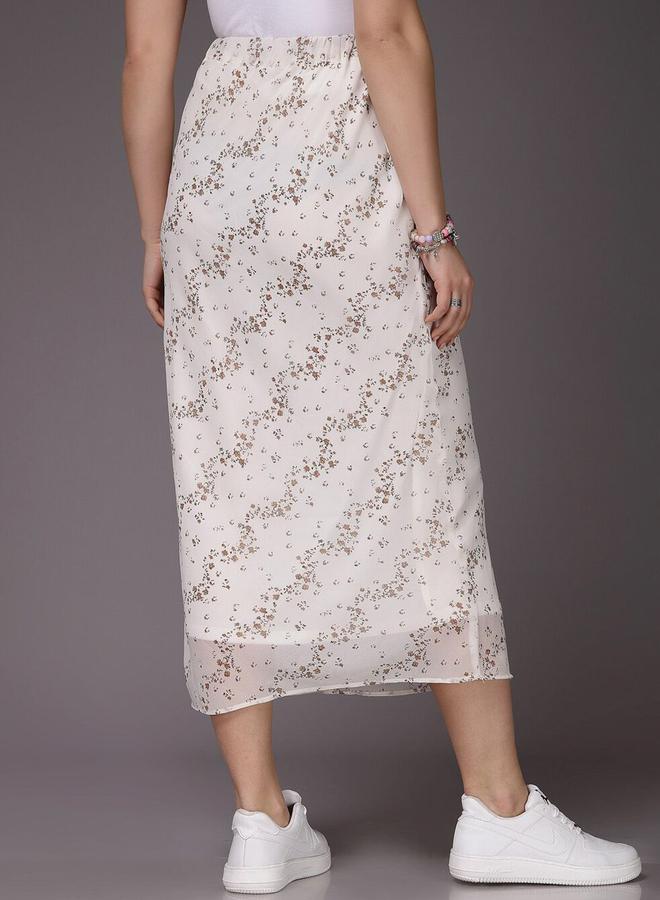 مرفوعة تنورة ميدي بيضاء ضيقة مطبعة بنقشة صغيرة - Image 5