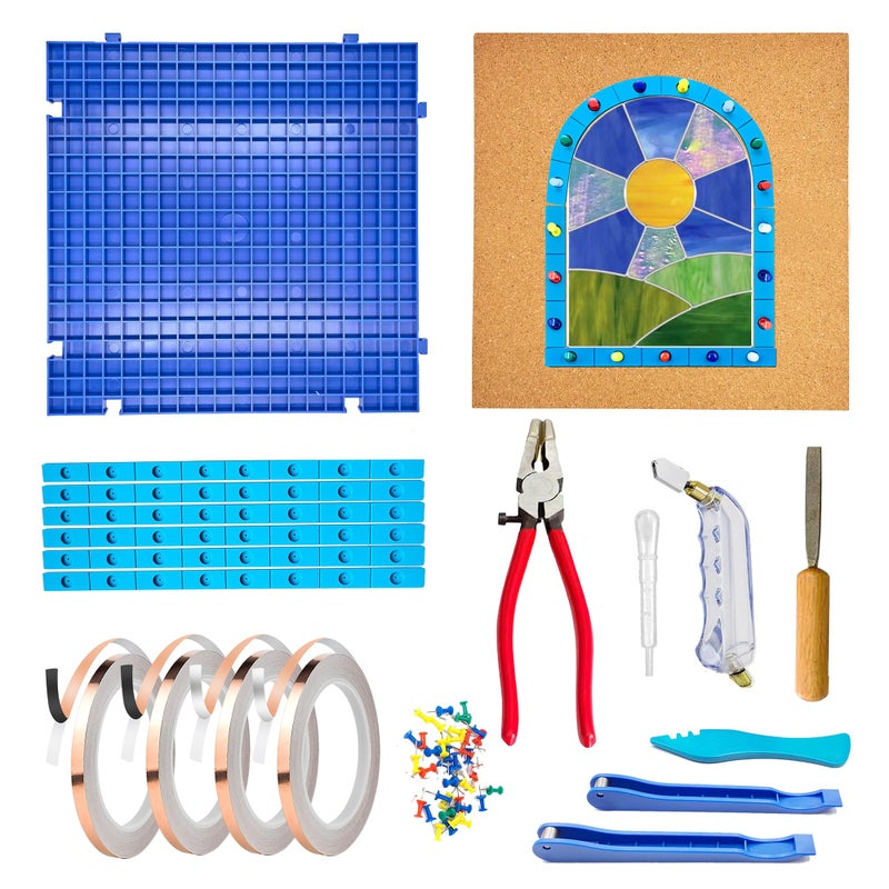 ARTKINGTO Stained Glass Supplies Kits, Glass Cutting Tools, Black Backed and Silver Backed Copper Foil Tape for Stained Glass Making (Basic Kit) - Image 1