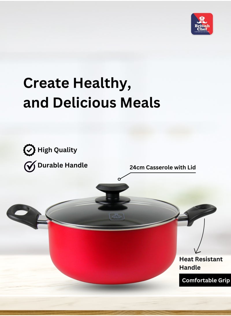 British Chef طقم أواني طهي غير لاصقة مكون من 9 قطع، كسرولة + غطاء، قدر + غطاء، مقلاة، ملعقة تقليب من النايلون، مغرفة من النايلون  - Image 2