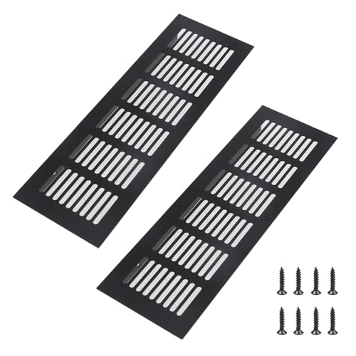 Geesatis Air Vent Covers for Floor, Cabinet, Wall, Ceiling – Heavy Duty Rust-Proof Aluminum Grille with Screws, 2 Pack, Black (9.8'' x 3.1'' Outer Size, Fits 8.58'' x 2.48" Duct Openings) - Image 1