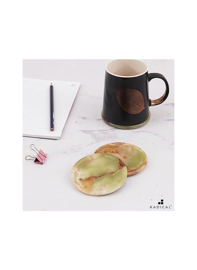 RADICALn - Coaster Set Cup Pad 3.5 Inches Handmade Marble Pot Green Coasters Plates for Mug Glass Drinks - Non Plastic Non Tile - Warming Stone Kitchen Car Office Drink Coaster Sets - Image 1