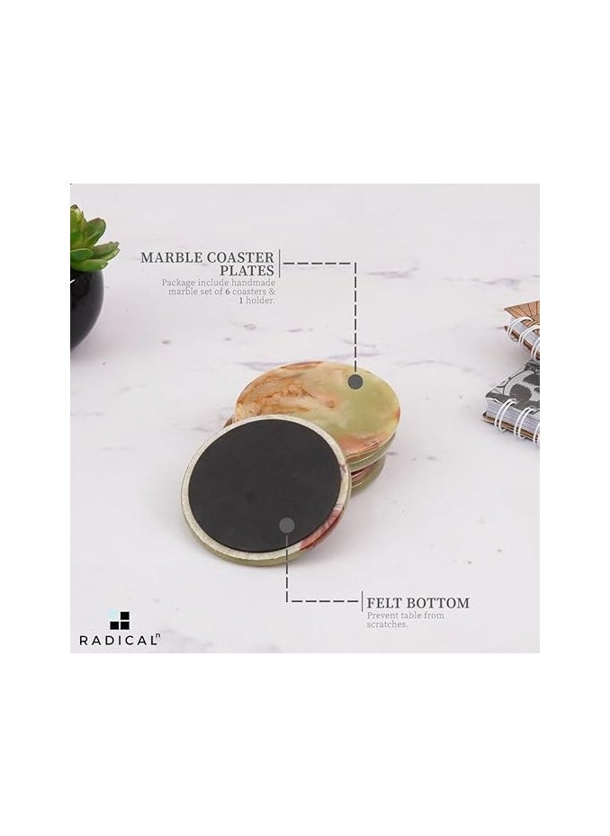 RADICALn - Coaster Set Cup Pad 3.5 Inches Handmade Marble Pot Green Coasters Plates for Mug Glass Drinks - Non Plastic Non Tile - Warming Stone Kitchen Car Office Drink Coaster Sets - Image 1