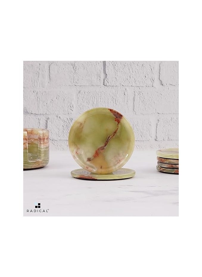 RADICALn - Coaster Set Cup Pad 3.5 Inches Handmade Marble Pot Green Coasters Plates for Mug Glass Drinks - Non Plastic Non Tile - Warming Stone Kitchen Car Office Drink Coaster Sets - Image 1