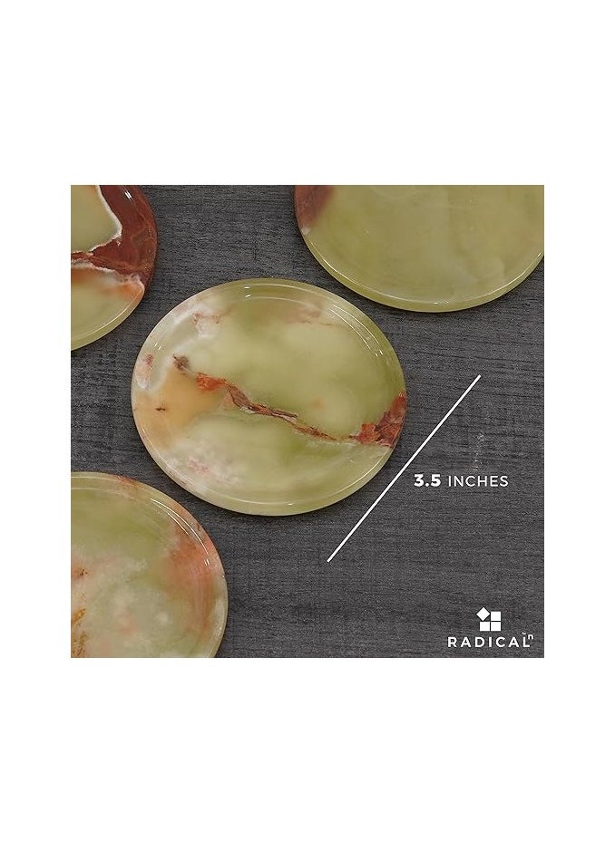 RADICALn - Coaster Set Cup Pad 3.5 Inches Handmade Marble Pot Green Coasters Plates for Mug Glass Drinks - Non Plastic Non Tile - Warming Stone Kitchen Car Office Drink Coaster Sets - Image 1