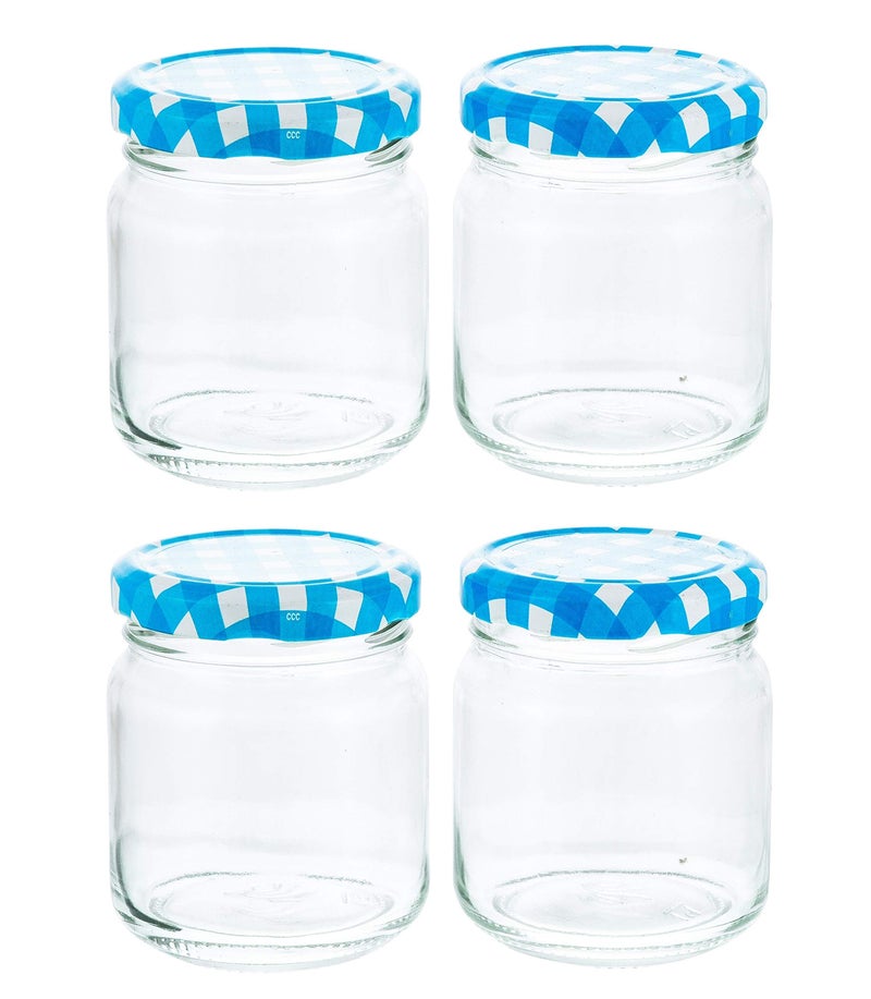 Machak Round Glass Jar For Kitchen Storage Airtight Set of 4, 200ml, With Blue Lid - Image 5