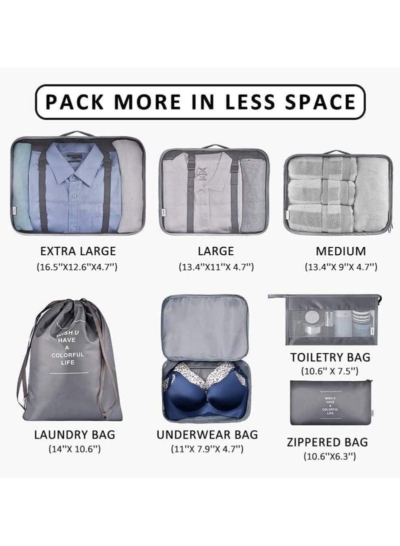 Sets of Luxury Upgraded Nylon Fabric Travel Luggage Organizers Cube Shape Travel Luggage Organizers Travel Luggage Organizers with Wash Bag and Shoe Bag, 7 Pieces - Image 4