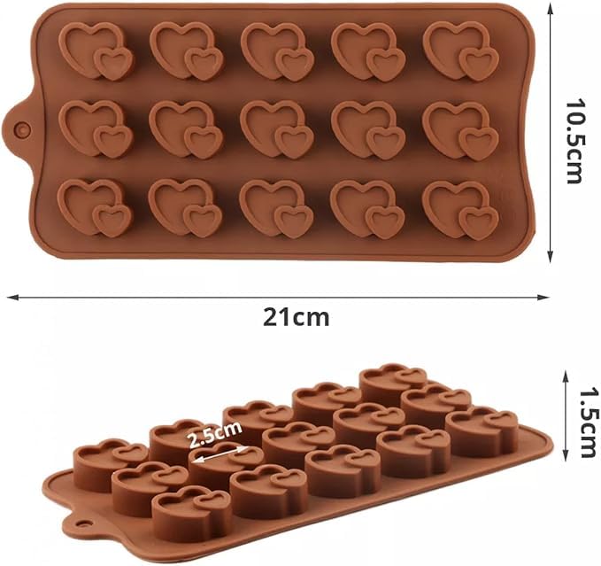 Husaini Mart HUSAINI MART Double Heart Shape Chocolate Mould Silicone Candy Mold Baking Tools for Cake Chocolate Candy Ice Jelly Cake Baking Moulds Bakeware Molds 15 Cavity  - Image 2