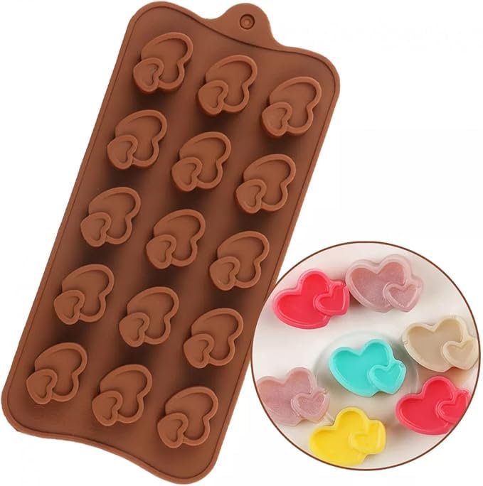 Husaini Mart HUSAINI MART Double Heart Shape Chocolate Mould Silicone Candy Mold Baking Tools for Cake Chocolate Candy Ice Jelly Cake Baking Moulds Bakeware Molds 15 Cavity  - Image 1