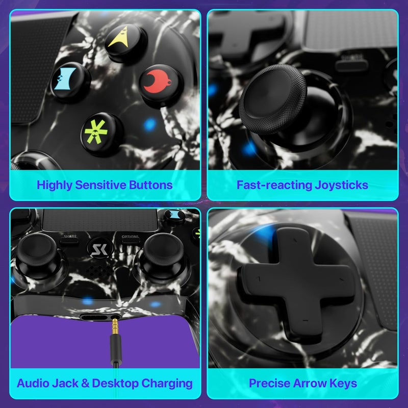 ISHAKO Controller for PS4, Wireless Controller for Sony PlayStation 4/Slim/Pro, Remote Control with Double Vibration, 800mAh Battery, TouchPad, Speaker, and 6-axis Motion Sensor, 3.5mm Audio Jack, (Black) - Image 3