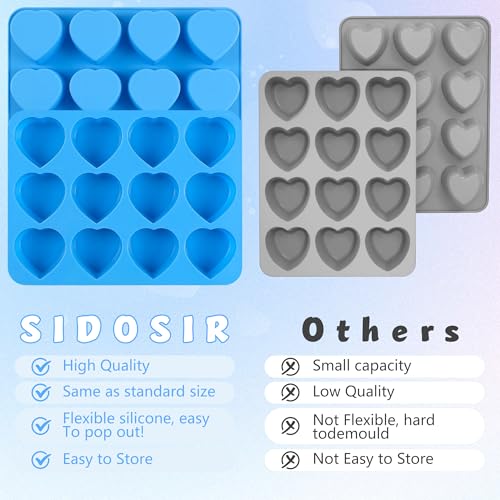 Sidosir 2Pcs Silicone Heart Muffin Pan Nonstick Molds, Valentine's Day Chocolate Molds for Crafting Muffin Cakes, Cupcake Pan Chocolate Silicone Heart Mold for Home Baking, Brownies, and Desserts - Image 3