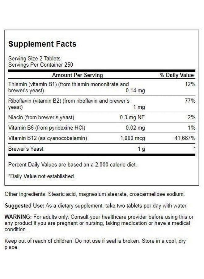 Swanson Brewer's Yeast - B Complex Vitamin Formula (500mg, 500 Tablets) - Image 2