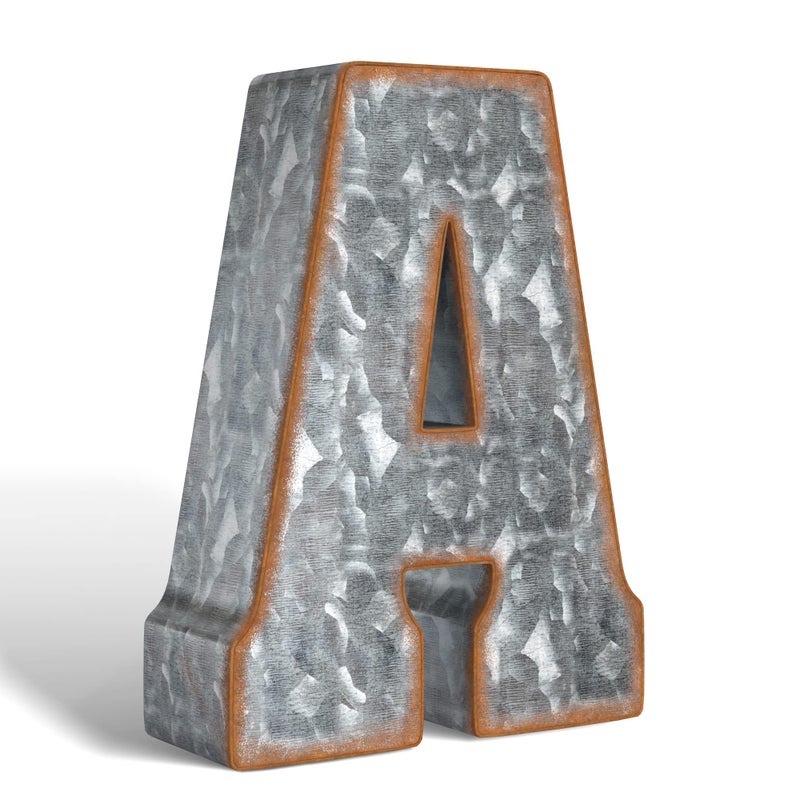 CraftyCrocodile 7"" Galvanized Metal Letters for Wall Decor - 3D Letter A for Hanging & Freestanding - Unique Blend of Rustic  Vintage  Western  Industrial Styles - Image 1