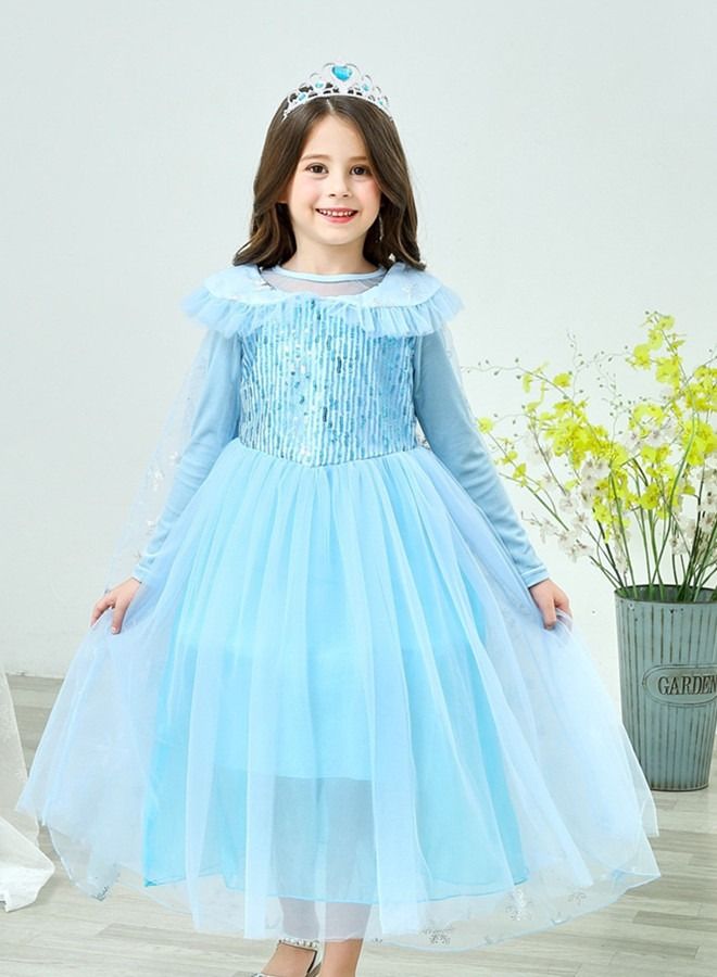 ISank Little Girl Princess Dress Carnival Cosplay Costume with Accessories Blue  - Image 3