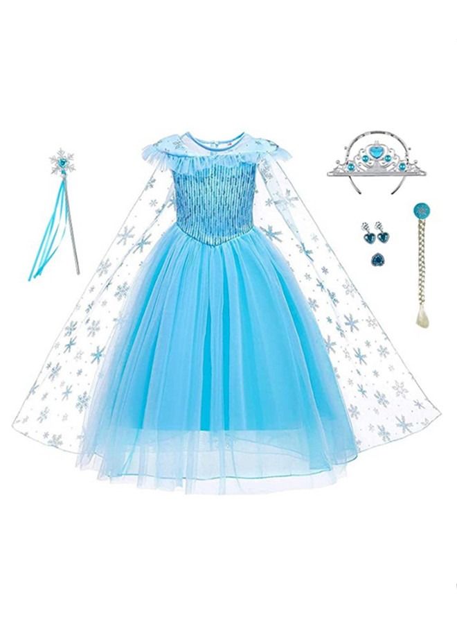 ISank Little Girl Princess Dress Carnival Cosplay Costume with Accessories Blue  - Image 1