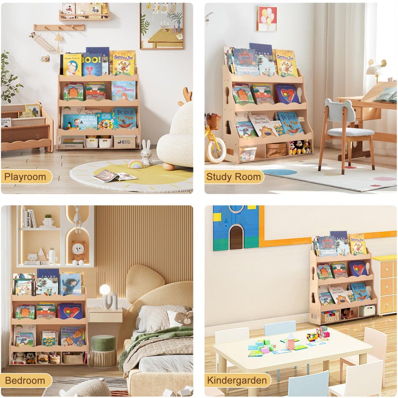 Himold Wooden Kids Bookshelf, Book Shelf for Kids Rooms w/Scalloped Edges, Durable Childrens Bookshelf with 3 Cube Bins for Books & Toys - Toddler Montessori Bookcase Nursery - Image 4
