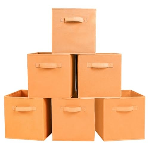 PowerKing Collapsible Storage Cubes with Handles, Fabric Foldable Bins for Closet Shelves, Durable Organization Storage Bins, 10.5'' x 11'' x 10.5'' (Orange, 6Pack) - Image 1