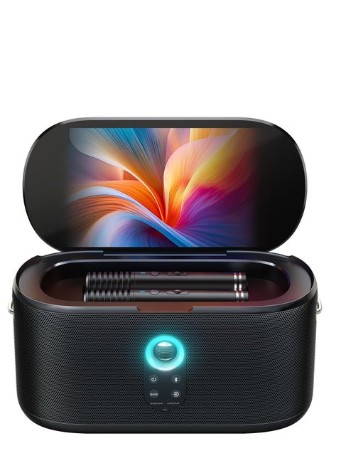 Smart Karaoke Machine Built-in 10.1 Screen Lyrics Display for Adults Kids 2 Auto Charging Wireless Microphones, Portable Bluetooth Speaker PA System with WiFi HDMI for Home TV Outdoor Party