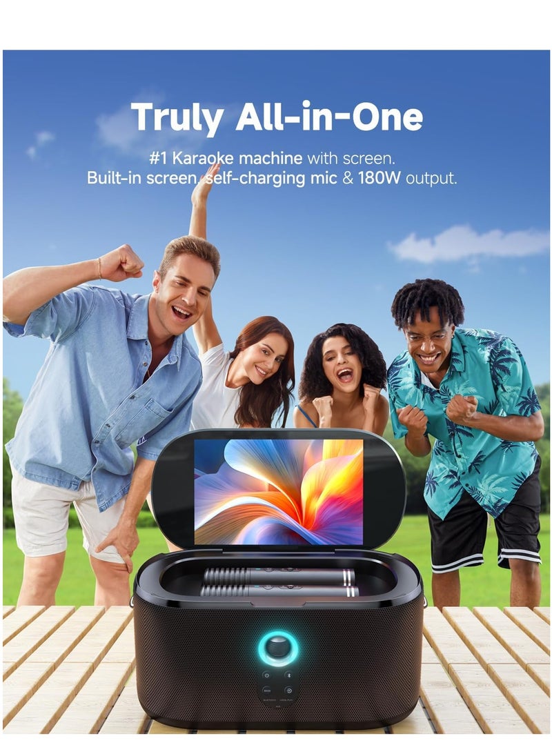 Smart Karaoke Machine Built-in 10.1 Screen Lyrics Display for Adults Kids 2 Auto Charging Wireless Microphones, Portable Bluetooth Speaker PA System with WiFi HDMI for Home TV Outdoor Party