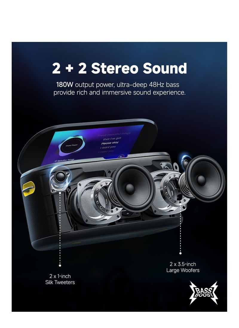 Smart Karaoke Machine Built-in 10.1 Screen Lyrics Display for Adults Kids 2 Auto Charging Wireless Microphones, Portable Bluetooth Speaker PA System with WiFi HDMI for Home TV Outdoor Party