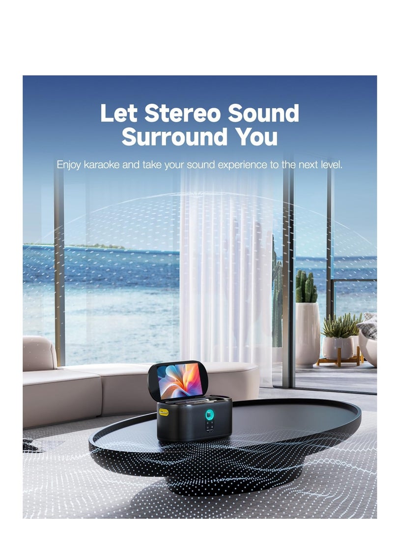 Smart Karaoke Machine Built-in 10.1 Screen Lyrics Display for Adults Kids 2 Auto Charging Wireless Microphones, Portable Bluetooth Speaker PA System with WiFi HDMI for Home TV Outdoor Party