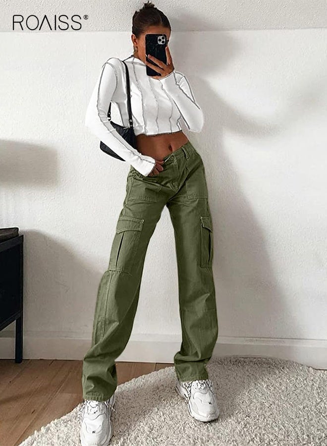 رويس بنطلون نسائي كاجوال بخصر مرتفع، فضفاض، واسع الساقين، مناسب للشارع، مناسب للصيف، مع 6 جيوب، بنطلون مستقيم مغسول، كاجوال، سادة - Image 3